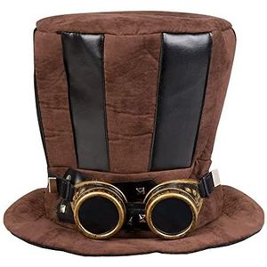 Boland 54514 - Hoed Starepunk met vliegeniersbril, bruin, victoriaanse stijl, Steampunk, themafeest, mottofeest, carnaval