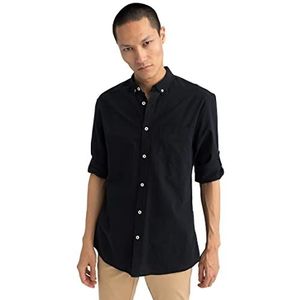 DeFacto Slim fit overhemd voor heren met één zak, Zwart, S