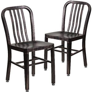 2 Zwarte metalen stoelen met goudkleurige antiektinten voor binnen en buiten met zakelijke kwaliteit