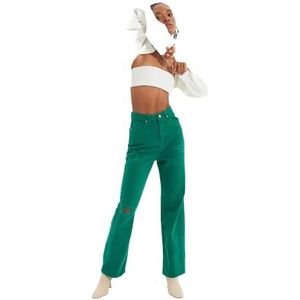 Trendyol Dames hoge taille 90's wijde pijpen jeans, groen, 38, Groen, 64