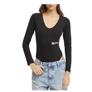 Karl Lagerfeld Jeans, Dames, Bodysuit Met Lange Mouwen, Ronde Hals, Bodycon Fit, Zwart, L