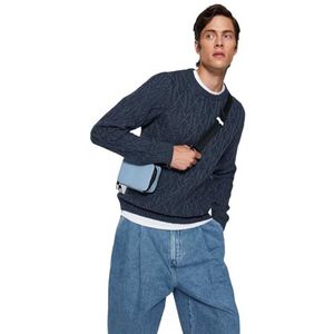 Trendyol Heren gestructureerde lange mouwen slanke sweater, blauw, S