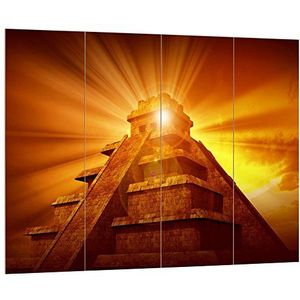 Pixxprint Maya piramide goud, MDF Bretterlook Formaat: 80x60cm, wanddecoratie hout afbeelding, hout, kleurrijk, 80 x 60 x 2 cm