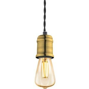 EGLO Yorth Hanglamp, 1 lichtpunt, snoerpendel, vintage, industrieel, hanglamp van staal in zwart, goud, kabel in zwart, eettafellamp, woonkamerlamp hangend met E27-fitting