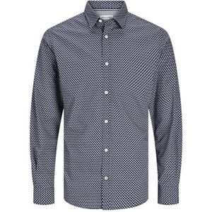 JACK & JONES Heren Jjmatheo Print Detail Shirt Ls Vrijetijdshemd, navy blazer, M