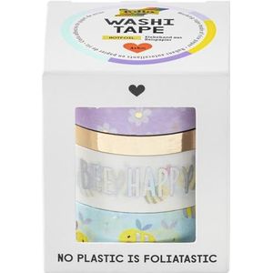 folia 26452 - Washi Tape, rijstpapier tape, hotfoil in goud & iriserend, set van 4 voor versieren en decoreren