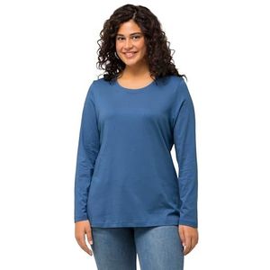 Ulla Popken Basic T-shirt voor dames, ronde hals, slimfit, katoenen T-shirt, denimblauw, 58-60
