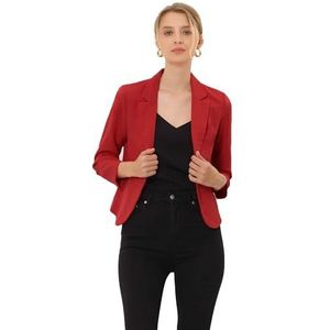 Allegra K Women's Open Front Office Work Business Casual Lightweight Summer Crop Suit Blazer Medium Red-Solid