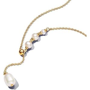 Pandora Essence Behandelte Süßwasserzuchtperle Tropfen-Collier-Halskette aus Sterling Silber mit vergoldeter Metalllegierung, Größe 65cm, 363259C01-65