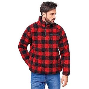 Brandit Teddyfleece Troyer winter trui met fleece voering jacht outdoor pluche, rood/zwart, S