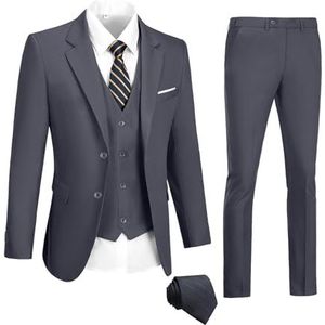 3-delige set voor heren, met 2 knopen, slimfit, smoking, afsluitjas, formele jas, donkergrijs, M