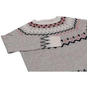 Fenia Fairy Isle Jacquard-pullover voor dames, met ronde hals, lichtbruin, maat XS/S, lichtbruin, XS