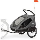 hauck 2-in-1 fietskar en buggy DRYK DUO / 2 kinderen / Vanaf 6 maanden / Snelle bevestiging op fiets / Eenvoudig om te bouwen / Luchtbanden achter / XL opbergruimte / 2-in-1 kap / Inklapbaar / Grijs