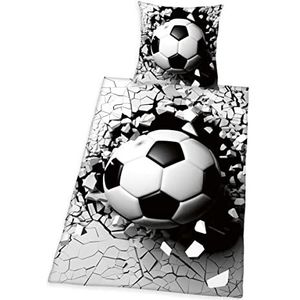 3D voetbalbeddengoed, kussensloop ca. 80x80 cm, dekbedovertrek ca. 135x200 cm, met easy-running rits, 100% katoen, Renforcé