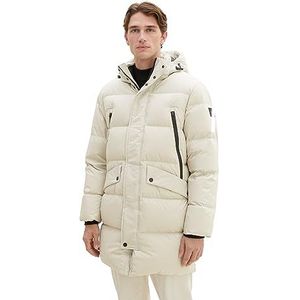 TOM TAILOR Heren-gerecyclede donsbuffer-parka met afneembare capuchon, 26199 - Beige Alfalfa, M