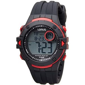 Lorus Digitaal polshorloge voor heren van kwarts met siliconen armband R2323PX9, Rood/Zwart