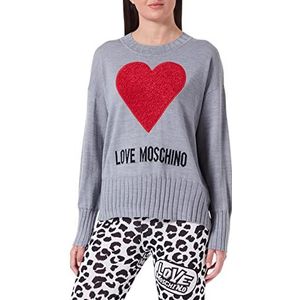Love Moschino Dames relaxed fit lange mouwen met maxi boublé hart pullover, Melange Dark Grey, 40