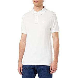 Tommy Jeans Original Fine Pique Poloshirt voor heren, korte mouwen, klassiek wit, XS