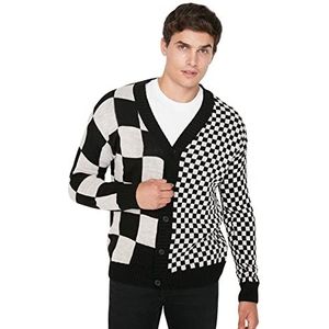 Trendyol Heren Man Regular Standaard Revers Kraag Knitwear Vest Trui, Zwart, L, Zwart, L