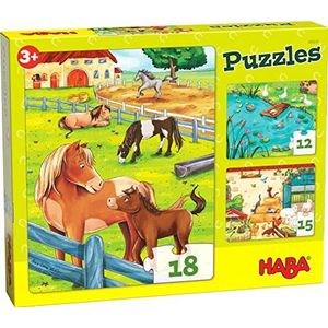 HABA Puzzels Boerderijdieren (3 Puzzels met 12, 15 en 18 Stukjes) - Drievoudig Puzzelplezier voor Kleine Dierenliefhebbers