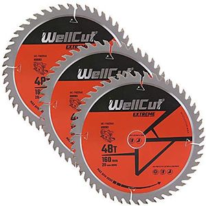 WellCut TCT Zaagblad 160mm x 48T x 20mm Boring Geschikt voor Festool - TS55 Pack van 3