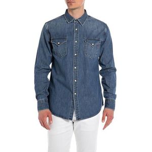 Replay Heren jeanshemd Aged van katoen, 009, medium blue., XXL