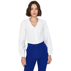 Trendyol - Geweven Katoenen Overhemd - Wit - Geborduurd Borduursel