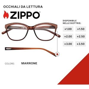 Zippo-leesbril met montuur met zachte lijnen, ideaal voor mannen en vrouwen, dioptrie +1,50, kleur bruin