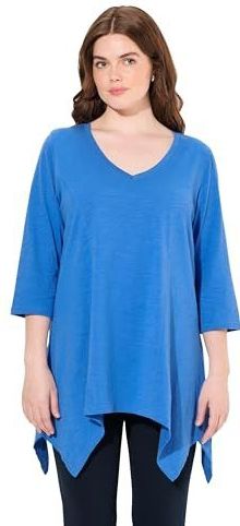Ulla Popken - Shirt - Blauw - Jersey - Driekwart Mouw - V-hals