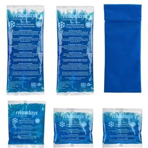 Relaxdays coldpacks, set van 5, 3 groottes, met hoes, warmte en koude therapie, magnetron, gelpacks, herbruikbaar, blauw
