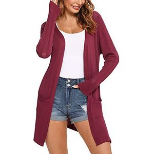 Irevial Losse casual gebreide vesten met lange mouwen, cardigan, lang, dun, bolero met lange mouwen, lichte zomercardigan, elegante schouderjas, shrug top, casual top, wijnrood, M