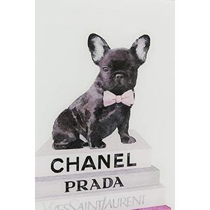 Kare Design afbeelding glas Fashion Dog, roze, hondenafbeelding, Franse bulldog, Chanel Bild, 80x60cm