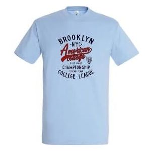 AMERICAN COLLEGE USA T-shirts met korte mouwen voor dames en heren, Hemelsblauw, L