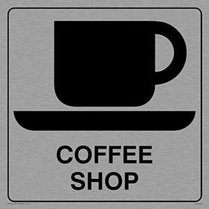 Viking borden dv1048-s15-ms""Coffee Shop"" sign, positieve zwarte tekst met rand, 1 mm roestvrij staal, 150 mm h x 150 mm b
