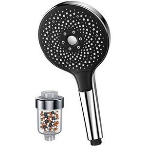KEEPIFY Waterbesparende douchekop, regendouche, zilverkleurig, hogedruk regendouchekop, drukverhogend, 4 straalsoorten (douchekop zonder slang), chroom
