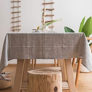 Plenmor Tafelkleed van duurzaam katoenen linnen voor rechthoekige tafels solide borduurrooster tafelkleed voor keuken eettafel decoratie (135 x 180 cm, grijs)