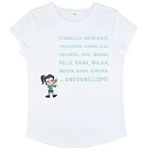 Disney Women's Wreck-It Ralph 2-Princess naam tekst Stack Organic Rolled Sleeve T-shirt, wit, M, wit, M