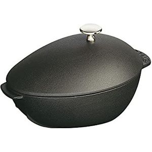 Staub 1102523 schelppot, met deksel 25 cm, 2,0 l, geschikt voor inductie met matzwarte email aan de binnenkant van de pot, zwart