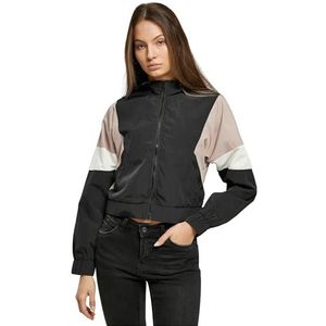 Urban Classics Damesjas Ladies Short 3-kleurige crinkle Jacket black/duskrose/whitesand XS, zwart/douche/wit-zand, XS