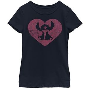 Disney Lilo & Stitch Heart Girl's Solid Crew Tee, Navy Blue, XS, Navy, XS