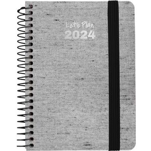 Grafoplás Jaarplanner 2024 A6 | Ecojeans zwart | Spaans | dagpagina | 10,5 x 16,5 cm | spiraalbinding | hardcover van gerecycled denim | elastische sluiting | perfect voor de planning van je jaar