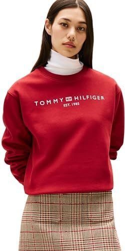 TOMMY HILFIGER - Sweatshirt - Donkerrood - Ronde Hals - Losse Pasvorm