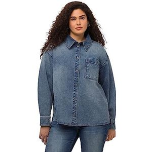 Ulla Popken Dames jeanshemd, oversized, hemdkraag, lange mouwen, indoorjassen, Denim Blauw, 42/44 Grote maten