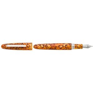 Esterbrook Vulpen uit de serie""Estie Honeycomb"", gemarmerde schrijfstift van acryl met beslag in de kleuren geel-oranje, pendikte breed (B) E836-B