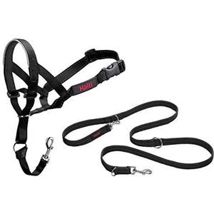 Halti Halster en trainingslijn combinatiepakket, stop hond trekken op wandelingen met halti, inclusief maat 3 halsband en dubbele riem, zwart