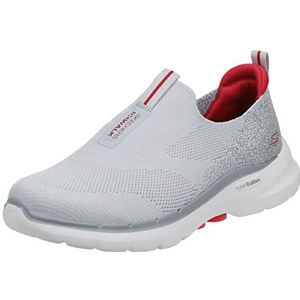 Skechers Heren Gowalk 6 – stretch-pasvorm om aan te trekken, atletische loopschoen, wandelschoen, grijs/rood, 43 EU Smal