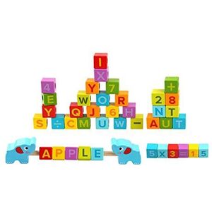 Tooky Toy houten blokken, letters & nummers houten bakstenen educatief spel woordspel