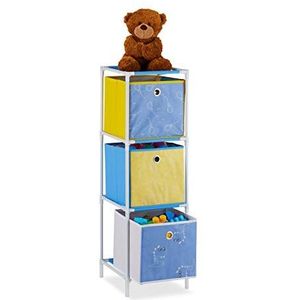 Relaxdays speelgoedkast met 3 manden, voor kinderkamer, jongens & meisjes, dino thema, HBD 89x27,5x30 cm, meerkleurig