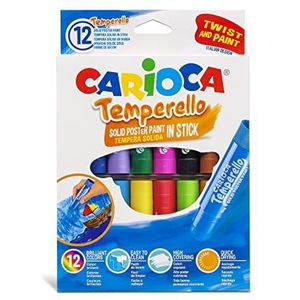 Carioca Tempere Stick puntenslijper, gekleurde temperatuur in doos voor kinderen, super wasbaar, verschillende kleuren, 12 stuks