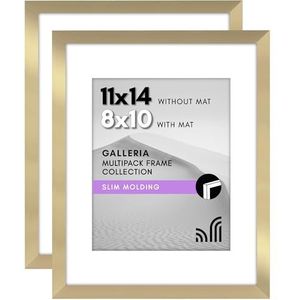 Americanflat 11x14 fotolijst met gepolijst plexiglas - Set van 2 - te gebruiken als 8x10 frame met mat of 11x14 lijst zonder mat - Galleria Collection - Gallery Wall Frame Set voor wanddisplay - goud